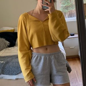 UO ribbed oversized long sleeve yellow crop top